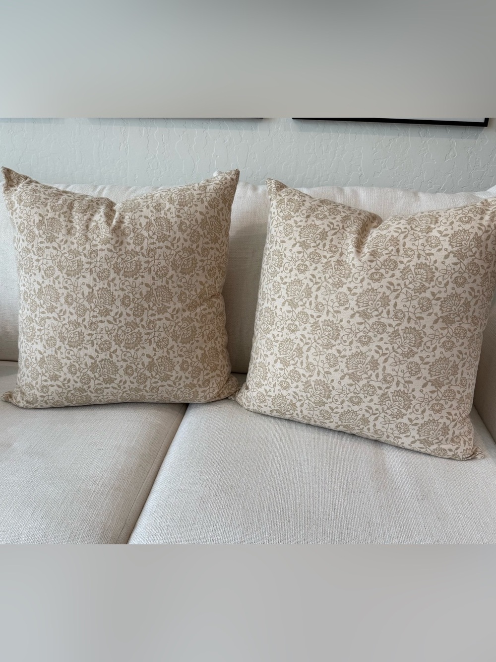22 x 22 Set of 2 Tan and Cream Floral Block Print Pillow